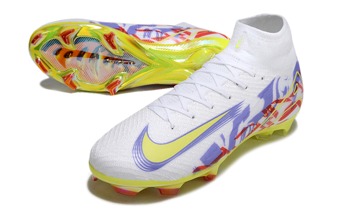 Bota de fútbol Nike Air Zoom Mercurial 10 FG de color blanco/morado/rojo y verde