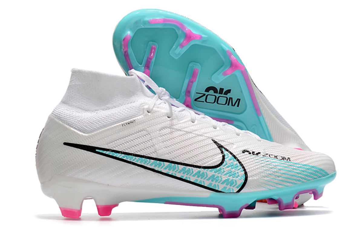 Botas de Nike Air Zoom Mercurial Superfly 9 Elite FG Blanco y Azul