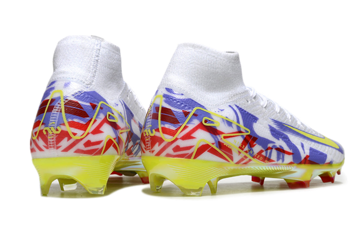 Bota de fútbol Nike Air Zoom Mercurial 10 FG de color blanco/morado/rojo y verde