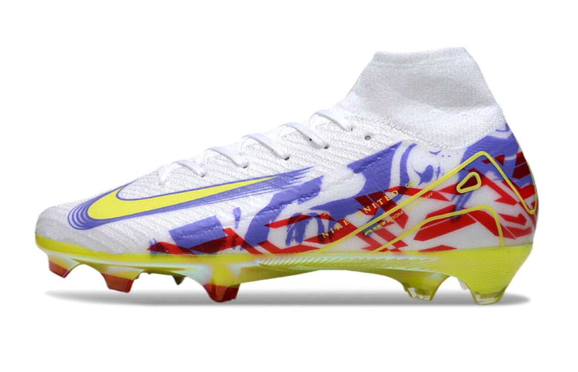 Bota de fútbol Nike Air Zoom Mercurial 10 FG de color blanco/morado/rojo y verde