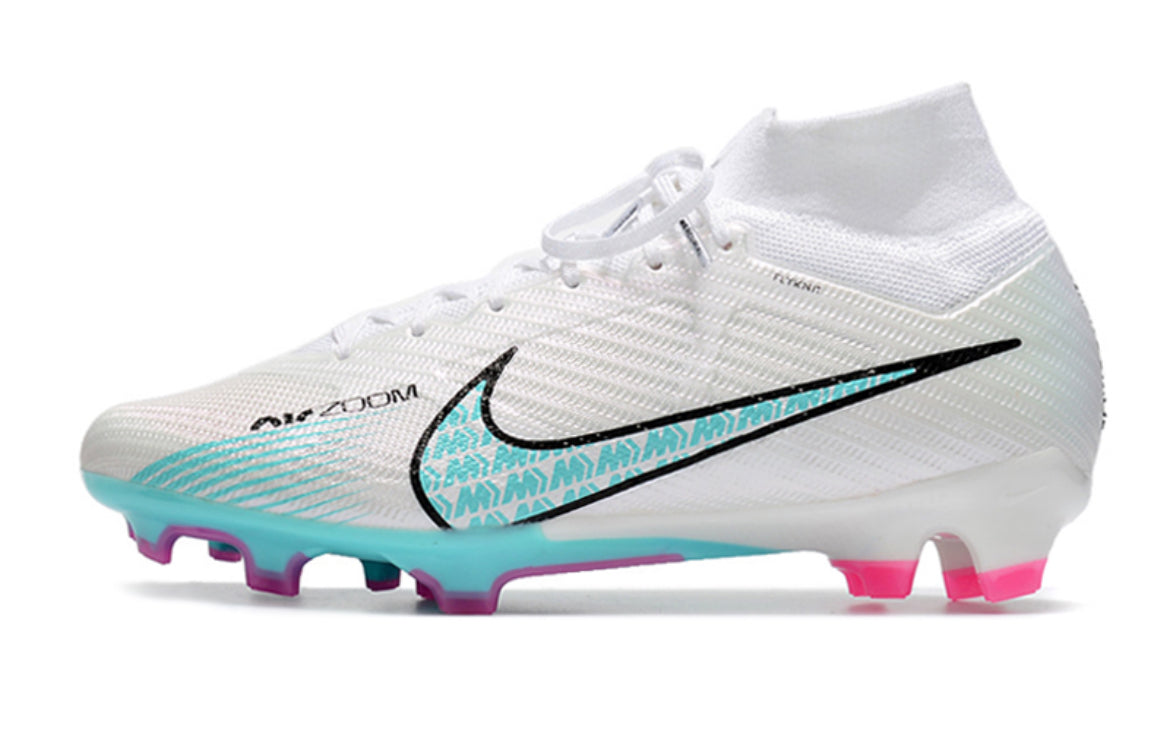 Botas de Nike Air Zoom Mercurial Superfly 9 Elite FG Blanco y Azul