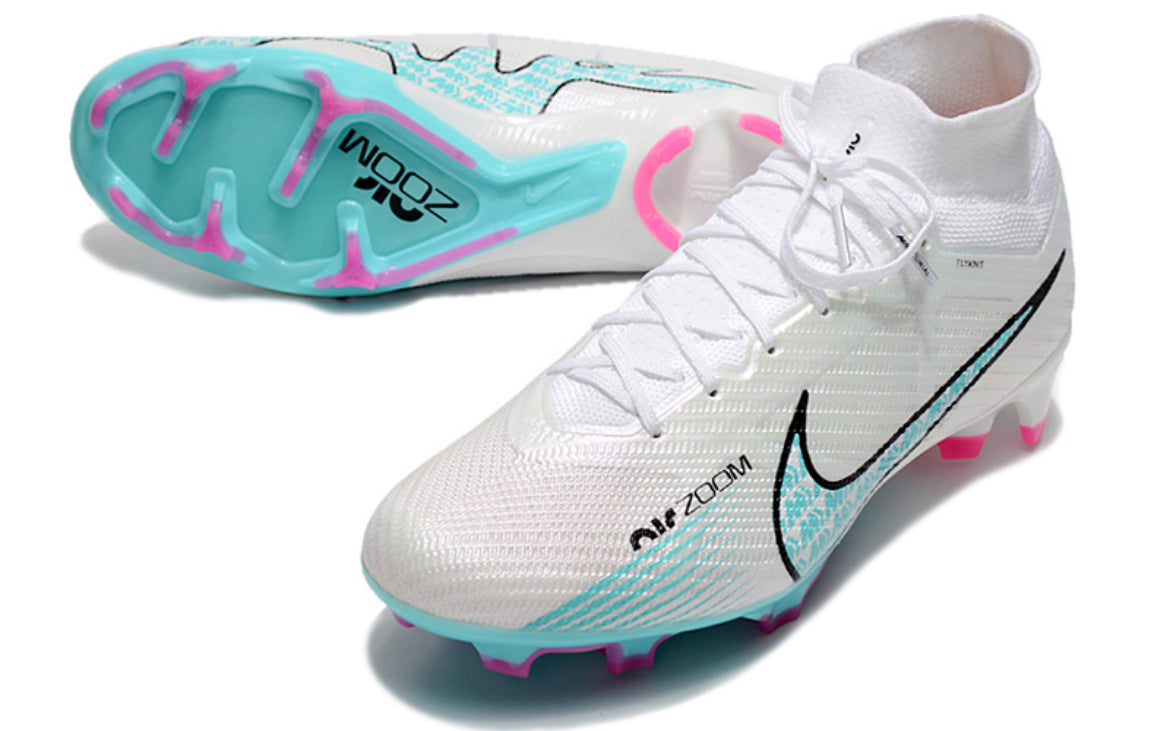 Botas de Nike Air Zoom Mercurial Superfly 9 Elite FG Blanco y Azul
