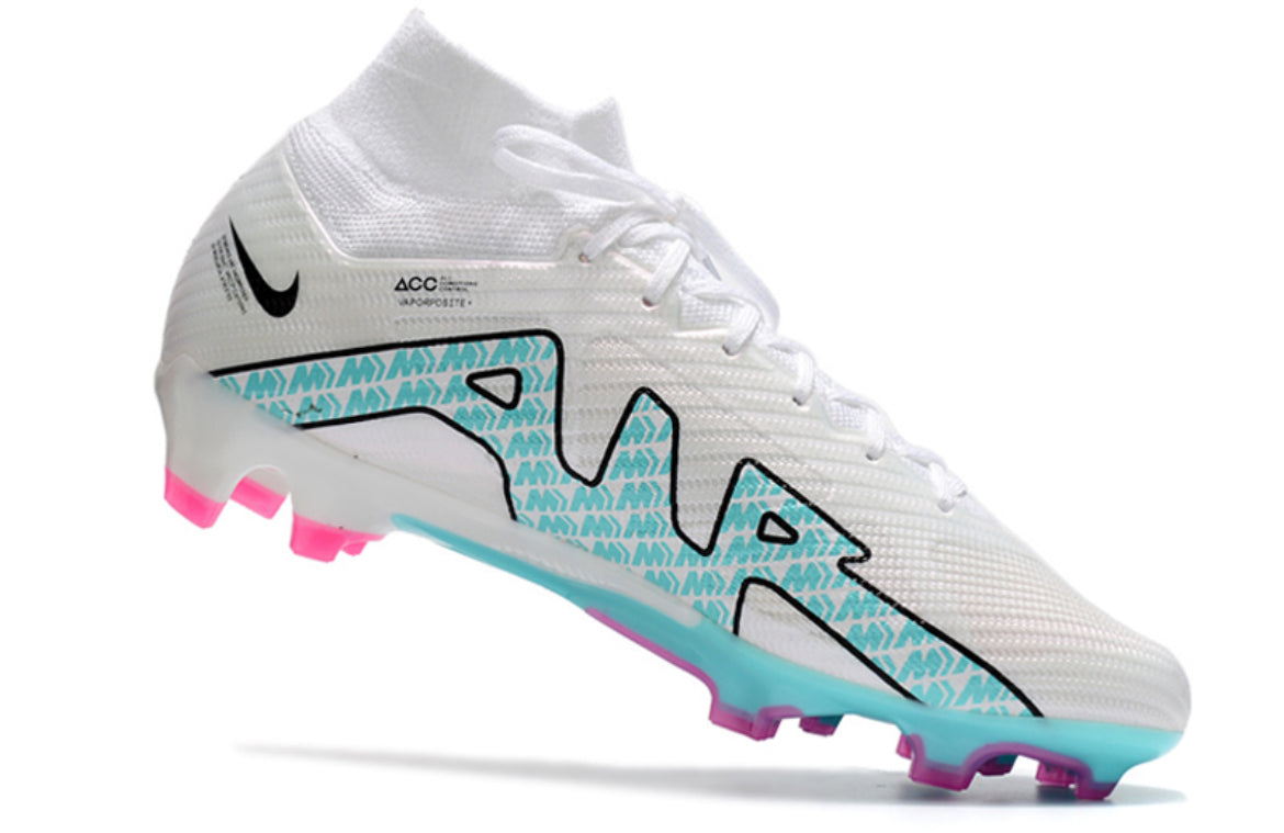Botas de Nike Air Zoom Mercurial Superfly 9 Elite FG Blanco y Azul