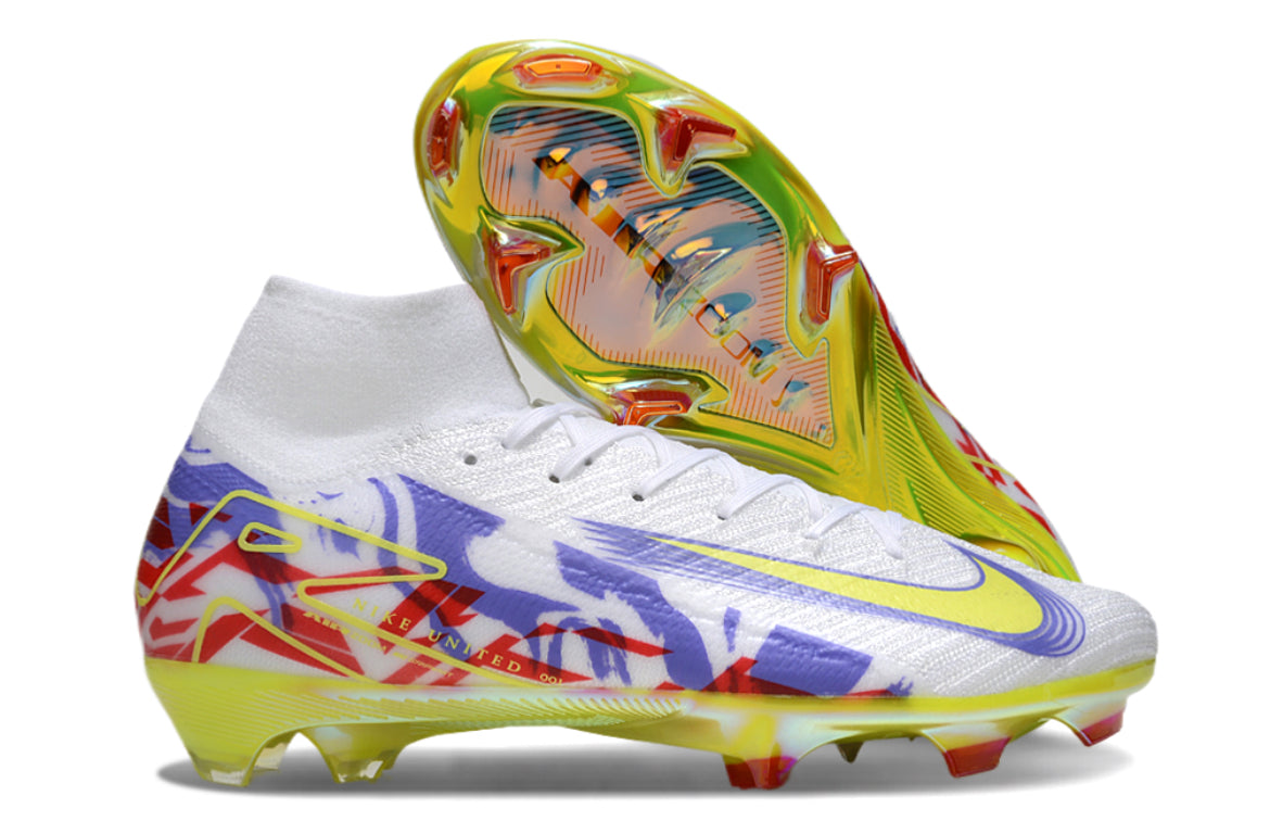 Bota de fútbol Nike Air Zoom Mercurial 10 FG de color blanco/morado/rojo y verde
